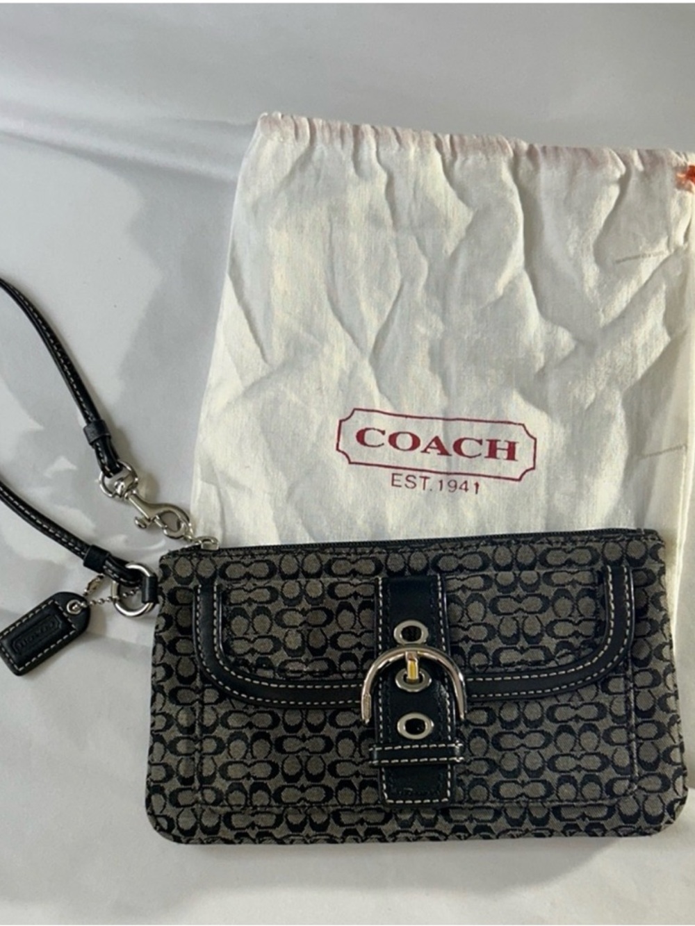 COACH Signature Jacquard SoHo Wristlet in Black/Grey